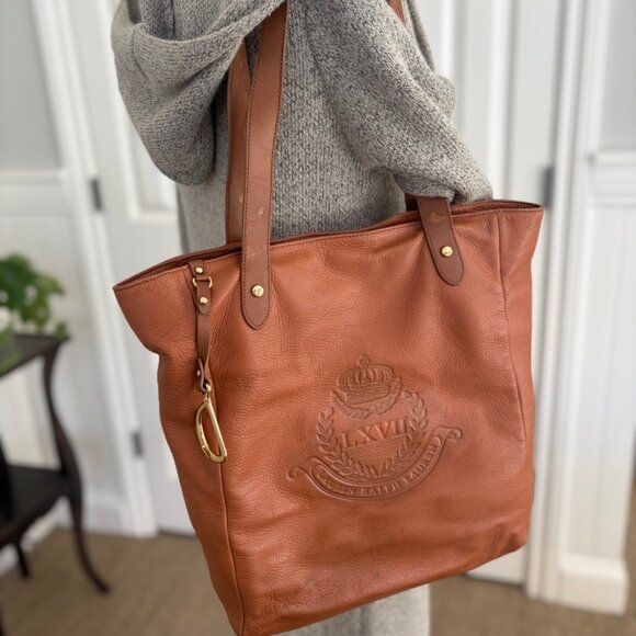 Ralph Lauren Logo Embossed Leather Tote - Picture 2 of 16
